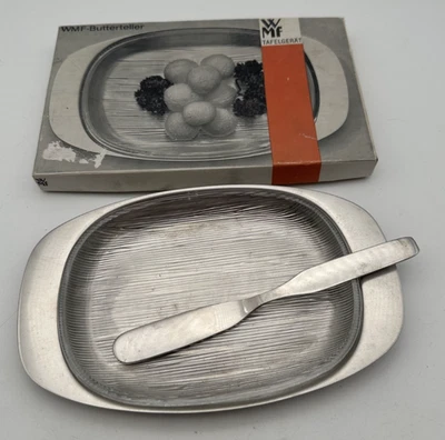 WMF Butterteller Teller mit Buttermesser 1131114 Glas Edelstahl Cromargan Tablet - Bild 1 von 4
