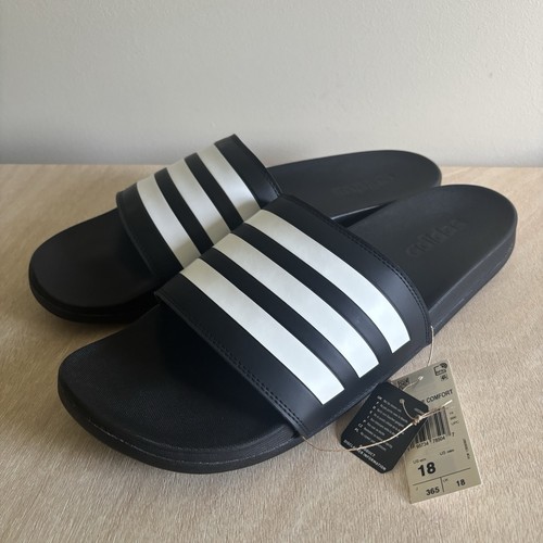 NUOVI sandali Adidas Adilette Comfort Slides uomo taglia 18 nero bianco slip on