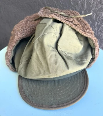 Vintage 1951 Korean Era US Military Cold Weather Ear Flap Cap 6 3/4 Wool OD MQ-1 - Image 1 of 4