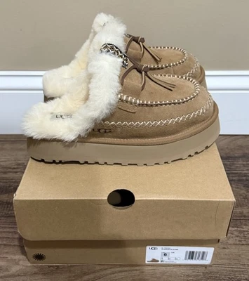 Chinelo plataforma alpina novo na caixa feminino UGG tamanho 6 disquette CHE castanha - Imagem 1 de 4