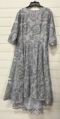 Изящные драгоценности платье женщин Sz XXL плюс синий серый кружева высоты низкого подола вышитый - Изображение 1 из 4