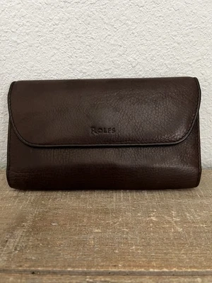 Carteira feminina de couro vintage ROLFS cartão Kisslock bolsa moeda marrom escuro - Imagem 1 de 4
