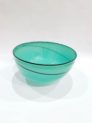 Cuenco de vidrio artístico Mid Century Ibex Studio turquesa y negro Ibex 1987 Foto 1 de 4