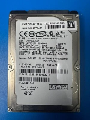 Hitachi 160GB HDD , 7K320-160 , HTS723216L9SA60 , 5v .8a SATA 7200RPM , 0A58903 - Image 1 of 3