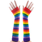 Rainbow Fingerless Stripe Arm Warmer Knit Gloves Arm Sleeve Women Ladies