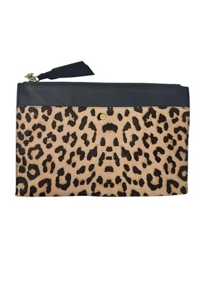Bolsa de mão J Crew grande preta marrom bronzeada cabelo de bezerro tosquiado animal $80 - Imagem 1 de 4
