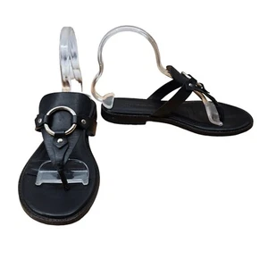 REBECCA MINKOFF Thong T Strap Flip Flop Sandals Black Silver Womens Size 7.5 - Picture 1 of 13