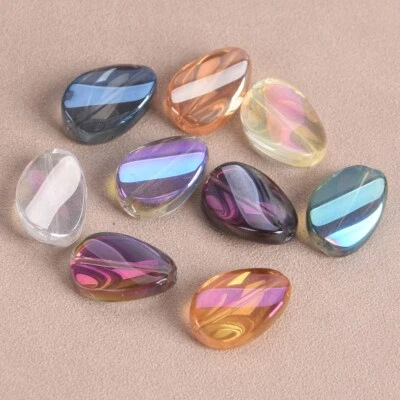 10pcs Twisted Oval Shape 18x13mm Colorful Plated Crystal Glass Loose Craft Beads - Image 1 of 4