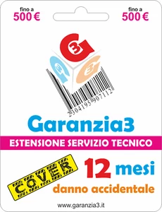 GARANZIA 3 COVER 500 - ESTENSIONE DEL SERVIZIO PER DANNI ACCIDENTALI 12 MESI - Foto 1 di 3