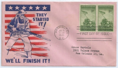US FDC 929 pair IWO JIMA 1945 DC POPPENGER "They Started it! We'll Finish It!" - Image 1 of 2