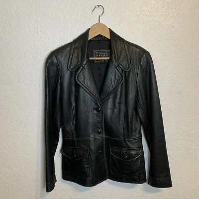 Chaqueta Blazer Vintage Express Cuero Negro Y2K Talla S Gothcore Fetiche Streetwear Foto 1 de 4