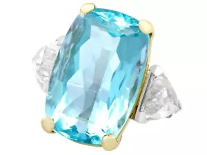 Vintage 1950s 25.32ct Aquamarine and 3.40ct Diamond Platinum Dress Ring - Picture 1 of 13