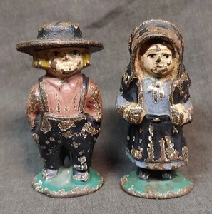 Antique Old Vintage Cast Iron Amish Children Kids Metal Figures - Picture 1 of 12