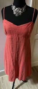Linea Orange 100% Linen Sundress Sz 18 Side Zip 2 Pockets Empire Line Adjustable - Picture 1 of 9