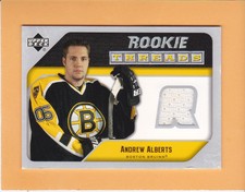 ANDREW ALBERTS 2005-06 UPPER DECK ROOKIE THREADS JERSEY #RT-AA BOSTON BRUINS  A1