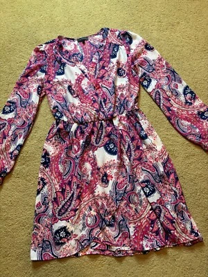 Vestido Camisa The Limited Chifón Manga Larga Rosa Paisley Hasta la Rodilla Imitación Envolvente M Foto 1 de 4