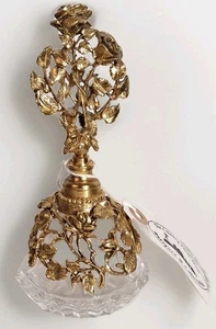 "Botella de perfume filigrana rosas tono dorado Matson de colección 6 1/2"" elegante" - Imagen 1 de 7