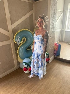 Blue & White Dress Long Wedding/Party - Picture 1 of 2
