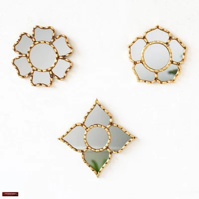 Small Gold Accent Set 3 Handmade Peruvian Mirrors -Decorative Bronze Leaf Mirror - Image 1 of 4