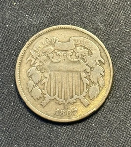 1867 Two Cent Piece US Copper Coin - Picture 1 of 2