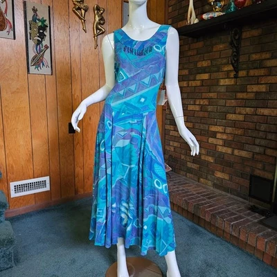 Vestido De Colección Años 80 Preppy Resortwear Abstracto Geo Pintado Carole Pequeñas Cuentas S/M Foto 1 de 4