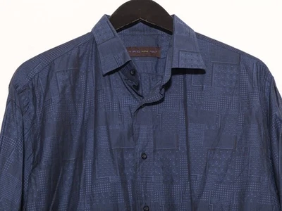 ETRO Milano Midnight Blue Geo Tonal Patchwork Jacquard Shirt Made In Italy 44 - Image 1 of 4