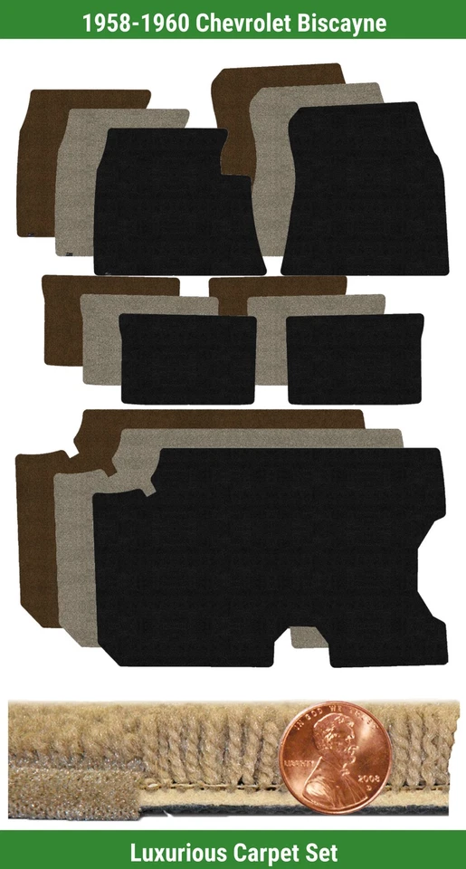 Juego de alfombrillas de lujo personalizadas para Chevrolet Biscayne 1958-1960 (5 piezas) #6DX Foto 1 de 4