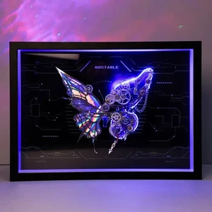 Fluttering Light-Up Mechanical Butterfly Wall Art Frame | Cyberpunk Steampunk De - Picture 1 of 10