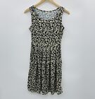 Auselily Womens Small Sleeveless Leopard Animal Print Pleated Swing Dress 084