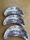 Tonquin Clarice Cliff Royal Staffordshire 3 półksiężycowe talerze kostne śliwka fioletowa