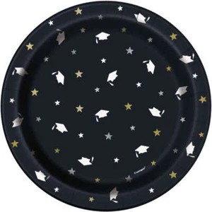 Graduation Paper Cake Plates Stars & Caps Pack of 8 - Picture 1 of 1