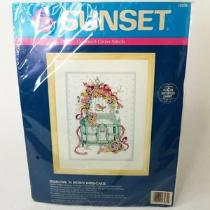 Sunset Ribbons 'N Bows Birdcage Cross Stitch Kit # 13535 Ann Craig Vintage 1991 - Picture 1 of 5