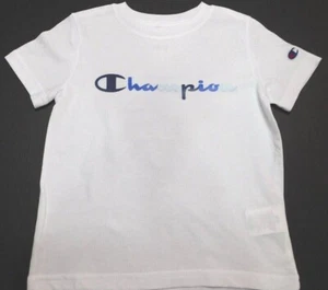 Champion Boy's T-Shirt White Blue Size 4 & 5 Cotton Polyester Logo Crew NEW - Picture 1 of 4