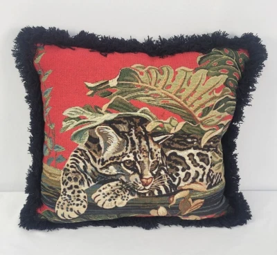Ashford Court Vintage Tapestry Throw Pillow Animal Print Cheetah Leopard 16x16" - Image 1 of 4