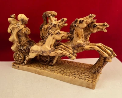 L. TONI SIGNED ROMAN CHARIOT WITH GLADIATOR AND 4 HORSES SCULPTURE STATUE - Image 1 of 4