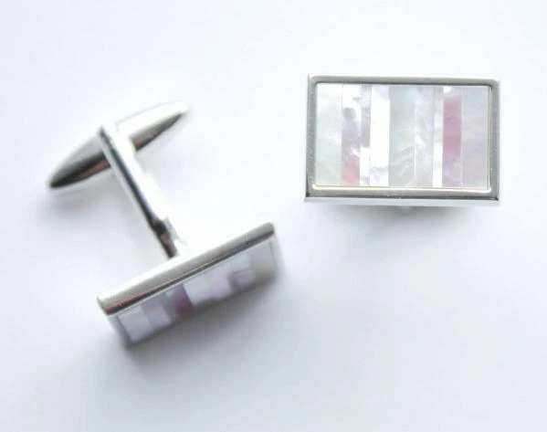 C0358 GEMELOS GEMELOS ROSA BLANCO NÁCAR TIRAS BARRAS VERTICALES NUEVOS Foto 1 de 1