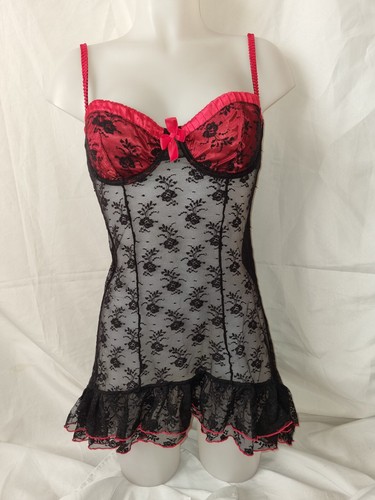 UNDERCOVER Gorgous Vestito Chemise Nero Rosso SP Con Ferretto Sexy Babydoll Taglia 36C (TV)