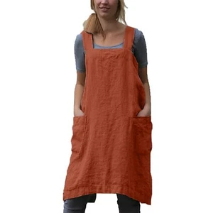 Japanese Pinafore Apron Smock Cotton Apron with Pockets Plus Size Aprons for ... - Picture 1 of 6