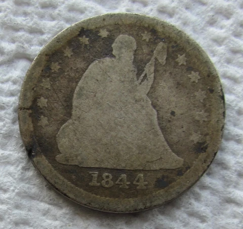 1844-O Seated Liberty Quarter Rare Early Date New Orleans Worn Hole Filler Cover