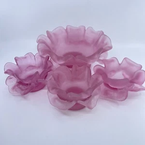 mcm dorothy thorpe frosted pink lucite petal bowls set of 4 - Picture 1 of 8