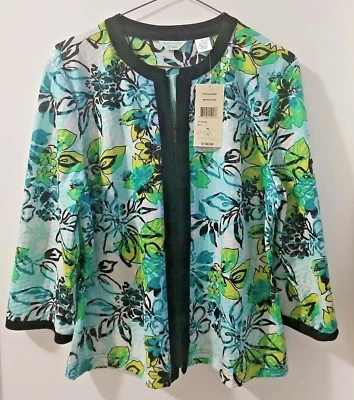Laura Ashley Black Yellow Blue Abstract Floral Shimmering Zip Jacket Size PL - Image 1 of 4