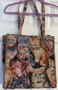 "Bolso de mano tapiz gato doble asa cierre de cremallera Pioneer Express 13x13x4""" - Imagen 1 de 12