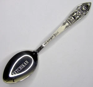 ⭐CUCHARADITA ESTERLINA VINTAGE ALASKA, KETCHIKAN ~ 5.6" ~ Tótem ~ Cuenco Grabado - Imagen 1 de 5