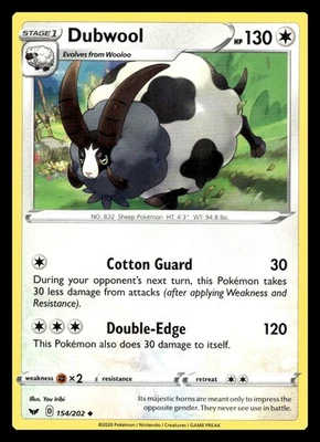 Dubwool Uncommon 154/202 SWSH01: Sword & Shield Base Set Pokemon Card - Image 1 of 2