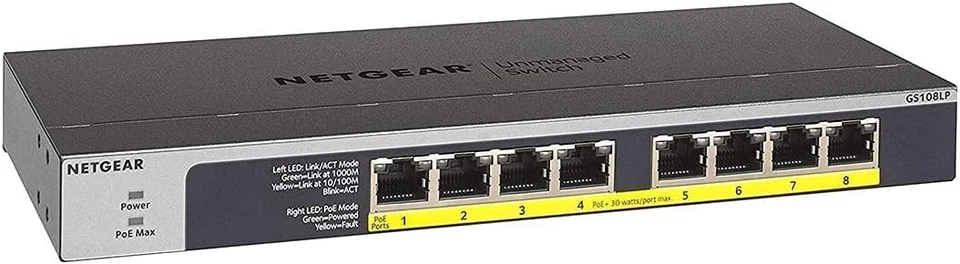NETGEAR GS108LP - Switch - 8 x 10/100/1000 (PoE+) - desktop, rack-mountable NEW - Image 1 of 4