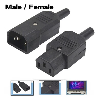 IEC 3 Pin Male Plug Female Socket IEC C14 Rewirable Connector Adapter Converter - Image 1 of 4