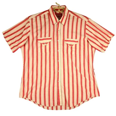 Vintage Western by Ely XL Western Shirt Stripe Red Tan Short Sleeve Rockabilly - Image 1 of 4