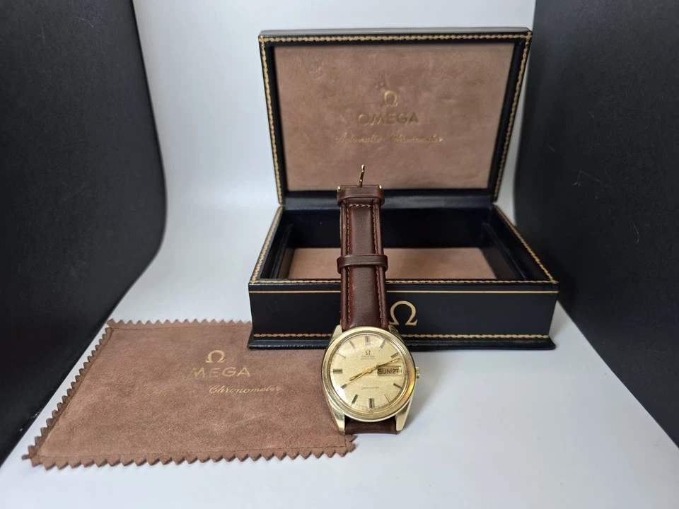 Vintage 1970s OMEGA Seamaster 14K Gold Filled Leather Band with OMEGA Box - image 1 of 4
