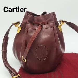 Cartier Schultertasche Bordeaux Vintage Leder Logo Damen gebraucht aus Japan - Bild 1 von 10