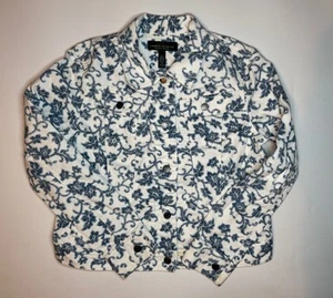 Ralph Lauren Jeans Co Jacket Women’s L White Blue Denim Button Up Floral - Picture 1 of 3